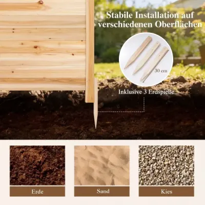 Dvoudílný plot pro zajištění soukromí, 119 x 119 cm, zahradní plot z jedlového dřeva, venkovní dřevěný plot se 3 sloupky, přírodní