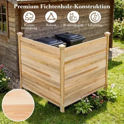 Dvoudílný plot pro zajištění soukromí, 119 x 119 cm, zahradní plot z jedlového dřeva, venkovní dřevěný plot se 3 sloupky, přírodní