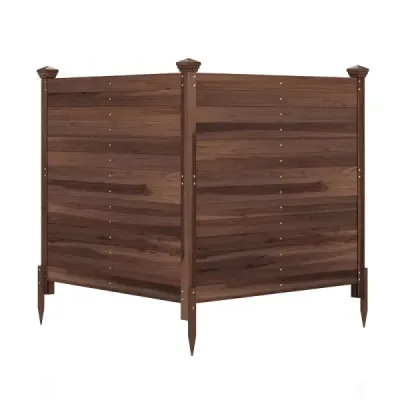 Dvoudílný plot pro zajištění soukromí, 119 x 119 cm, zahradní plot z jedlového dřeva, venkovní dřevěný plot se 3 sloupky, hnědý