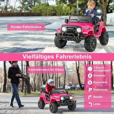 Elektrické vozidlo s dálkovým ovládáním, terénními koly a LED světly – hračka v podobě růžového nákladního auta