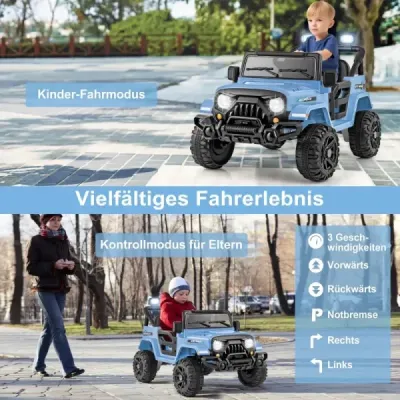 Elektrické vozidlo s dálkovým ovládáním, terénními koly a LED světly – hračka v podobě nákladního auta, modrá