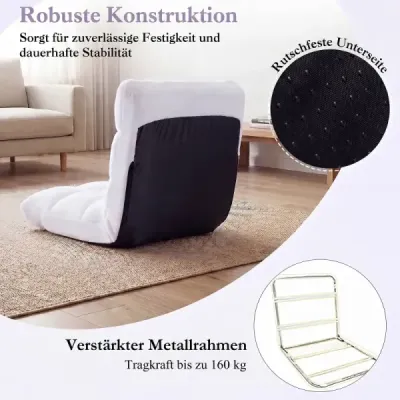Skládací podlahová židle s nastavitelným opěradlem a vysoce hustou pěnou, 66,5 x 53 x 53 cm, bílá