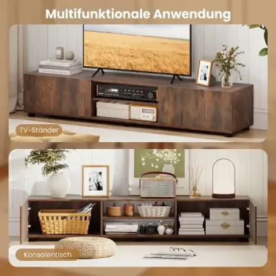 Skříňka pod televizi, komoda pod televizi pro televizory do 70 palců, skříňka pod televizi se 2 dvířky, 160 x 35 x 30 cm, rustikální hnědá