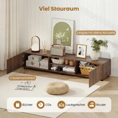 Skříňka pod televizi, komoda pod televizi pro televizory do 70 palců, skříňka pod televizi se 2 dvířky, 160 x 35 x 30 cm, rustikální hnědá