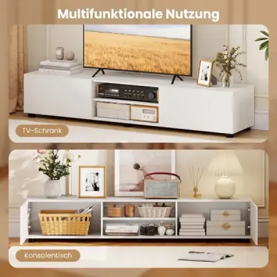 Skříňka pod televizi, komoda pod televizi pro televizory do 70 palců, skříňka pod televizi se 2 dvířky, 160 x 35 x 30 cm, bílá