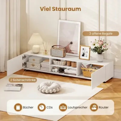 Skříňka pod televizi, komoda pod televizi pro televizory do 70 palců, skříňka pod televizi se 2 dvířky, 160 x 35 x 30 cm, bílá