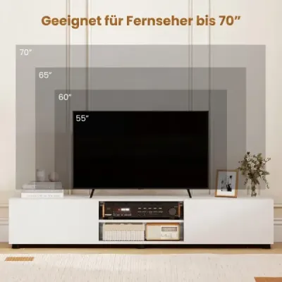 Skříňka pod televizi, komoda pod televizi pro televizory do 70 palců, skříňka pod televizi se 2 dvířky, 160 x 35 x 30 cm, bílá