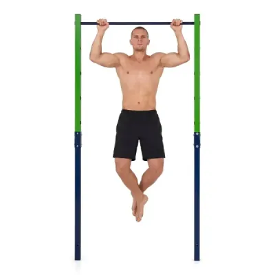 Hrazda na kliky, výškově nastavitelná 80–172 cm, stanice na dipy z pozinkované oceli, nosnost až 110 kg, modrá