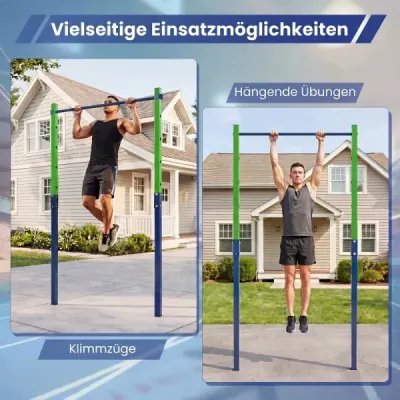 Hrazda na kliky, výškově nastavitelná 80–172 cm, stanice na dipy z pozinkované oceli, nosnost až 110 kg, modrá