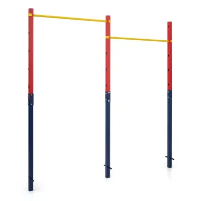 Dvojitá hrazda na kliky a přetahování, výškově nastavitelná 80–172 cm, z oceli, nosnost až 220 kg, červená