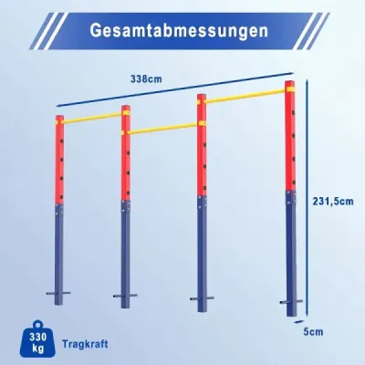 Hrazda na kliky, výškově nastavitelná 80–172 cm, z pozinkované oceli, nosnost až 330 kg, červená