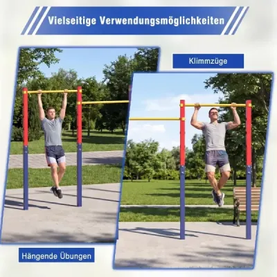 Hrazda na kliky, výškově nastavitelná 80–172 cm, z pozinkované oceli, nosnost až 330 kg, červená