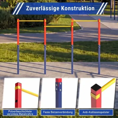 Hrazda na kliky, výškově nastavitelná 80–172 cm, z pozinkované oceli, nosnost až 330 kg, červená