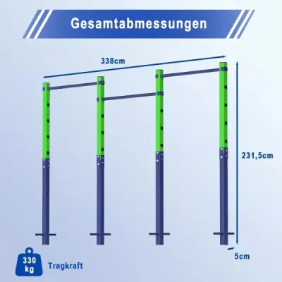 Hrazda na kliky, výškově nastavitelná 80–172 cm, z pozinkované oceli, nosnost až 330 kg, modrá