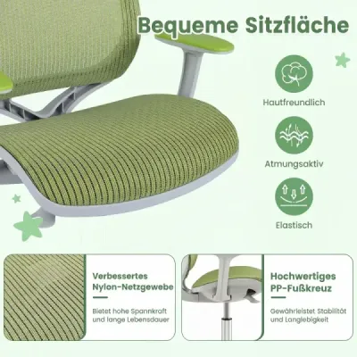 Výškově nastavitelná dětská otočná židle s aretací sedáku – ergonomická židle k psacímu stolu, kancelářská židle, zelená