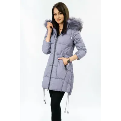 Dámská zimní bunda s kapucí MODA690 šedo-fialová