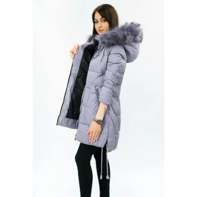 Dámská zimní bunda s kapucí MODA690 šedo-fialová