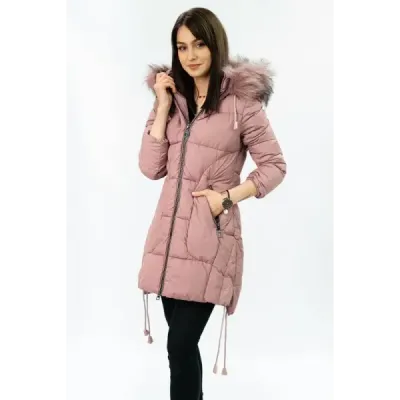 Dámská zimní bunda s kapucí MODA690 starorůžová