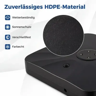 Stojan na slunečník s klikou a kolečky, HDPE, 105 cm, čtvercový, s možností naplnění, do zahrady, na terasu, k bazénu, černý