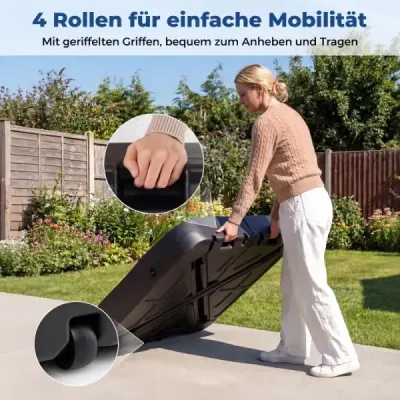 Stojan na slunečník s klikou a kolečky, HDPE, 105 cm, čtvercový, s možností naplnění, do zahrady, na terasu, k bazénu, černý