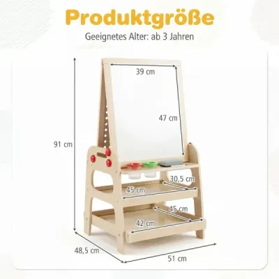 Oboustranný dřevěný malířský stojan pro děti s magnetickou tabulí pro děti od 3 let