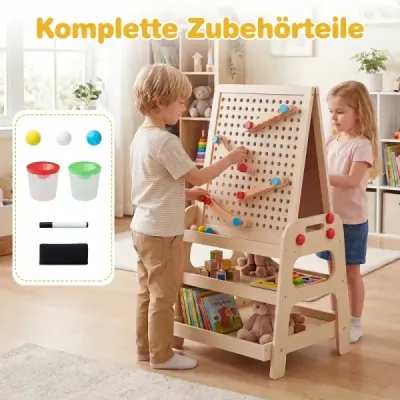 Oboustranný dřevěný malířský stojan pro děti s magnetickou tabulí pro děti od 3 let
