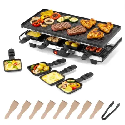 Raclette pro 8 osob Elektrický gril s oboustrannou nepřilnavou grilovací deskou 2 v 1, 1400 W