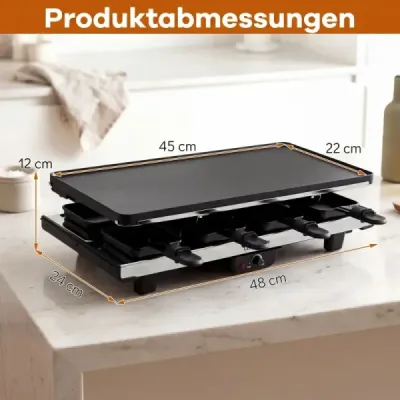 Raclette pro 8 osob Elektrický gril s oboustrannou nepřilnavou grilovací deskou 2 v 1, 1400 W
