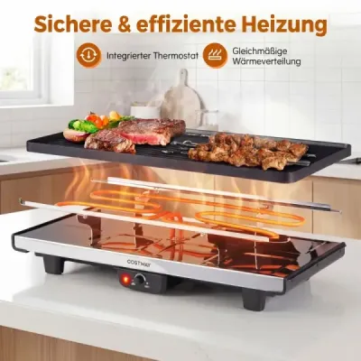 Raclette pro 8 osob Elektrický gril s oboustrannou nepřilnavou grilovací deskou 2 v 1, 1400 W