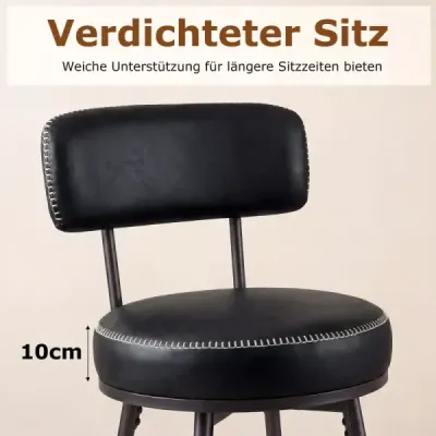 JV13725DK-2  Sada otočných barových židlí, 2 kusy moderních barových židlí s čalouněným opěradlem, černé SKLADEM