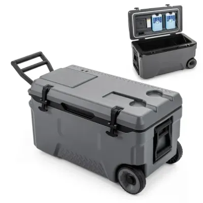 Chladicí box 50 l Velký plastový termobox s kolečky a rukojetí Izolační box s odtokovou zátkou Šedý