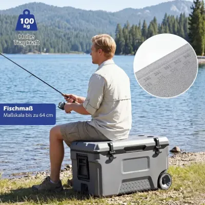 Chladicí box 50 l Velký plastový termobox s kolečky a rukojetí Izolační box s odtokovou zátkou Šedý