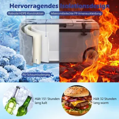 Chladicí box 50 l Velký plastový termobox s kolečky a rukojetí Izolační box s odtokovou zátkou Šedý