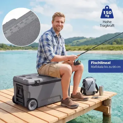 Chladicí box 70 l Velký plastový termobox s kolečky a rukojetí Izolační box s odtokovou zátkou Šedý