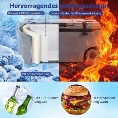 Chladicí box 70 l Velký plastový termobox s kolečky a rukojetí Izolační box s odtokovou zátkou Šedý