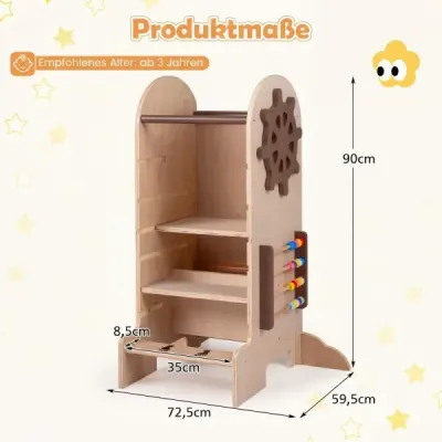 Dětská vzdělávací věž 4 v 1 se skluzavkou, montessori žebříkem, křídovou tabulí a herním stolem pro děti od 3 let