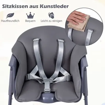 Dětská židlička 3 v 1 s nastavitelným podnosem a opěrkou nohou, nosnost do 15 kg, šedá