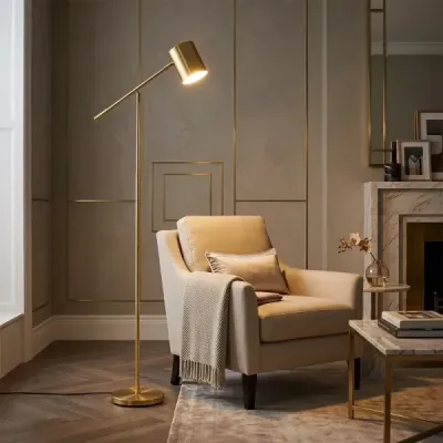 Stojací lampa 175 cm, lampa na čtení s nastavitelnou hlavou a ramenem, lampa do obývacího pokoje s paticí E27, zlatá