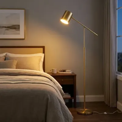 Stojací lampa 175 cm, lampa na čtení s nastavitelnou hlavou a ramenem, lampa do obývacího pokoje s paticí E27, zlatá