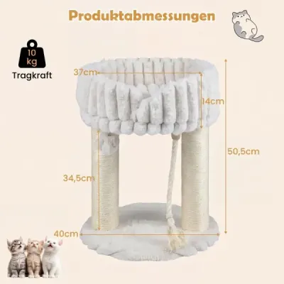 Plyšový škrabací strom pro kočky s odpočinkovou plošinou a sisalovými sloupky – lezecká věž 40 x 40 x 50,5 cm, béžová