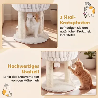 Plyšový škrabací strom pro kočky s odpočinkovou plošinou a sisalovými sloupky – lezecká věž 40 x 40 x 50,5 cm, béžová