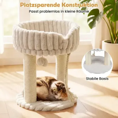 Plyšový škrabací strom pro kočky s odpočinkovou plošinou a sisalovými sloupky – lezecká věž 40 x 40 x 50,5 cm, béžová