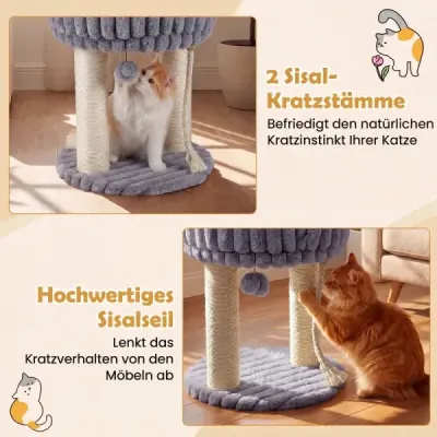 Plyšový škrabací strom pro kočky s odpočinkovou plošinou a sisalovými sloupky – lezecká věž 40 x 40 x 50,5 cm, šedá