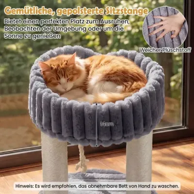 Plyšový škrabací strom pro kočky s odpočinkovou plošinou a sisalovými sloupky – lezecká věž 40 x 40 x 50,5 cm, šedá