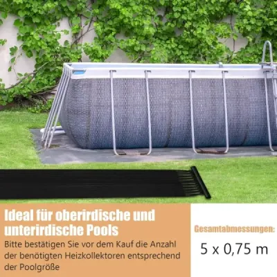 Sada 2 ks solárních kolektorů pro ohřev bazénů o rozměrech 500 x 75 cm, pro bazény o objemu 21 500 l – podzemní i nadzemní bazény
