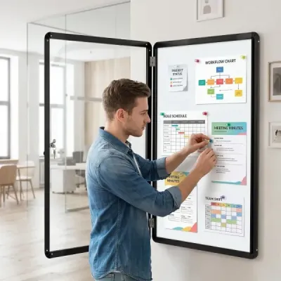 Uzamykatelná vitrína s informačním panelem, s magnetickou a popisovatelnou zadní stěnou, 84 x 54 cm, černá