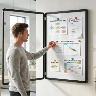Uzamykatelná vitrína s informačním panelem, s magnetickou a popisovatelnou zadní stěnou, 90 x 65 cm, černá