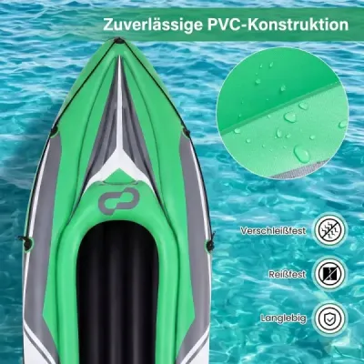 Nafukovací kajak pro 2 osoby, nafukovací člun se 2 hliníkovými pádly a opěrkami pro nohy, nosnost až 160 kg, zelený
