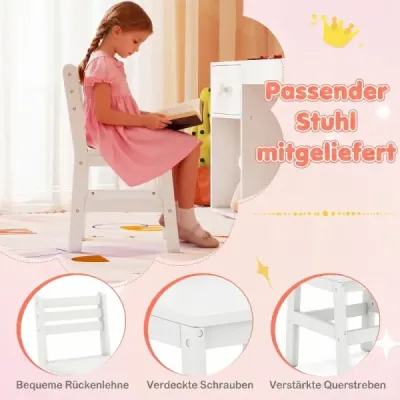 Dětský toaletní stolek s osvětlením, dětský toaletní stolek s princeznovskou tématikou a osvětleným zrcadlem, toaletní stolek, čistě bílá