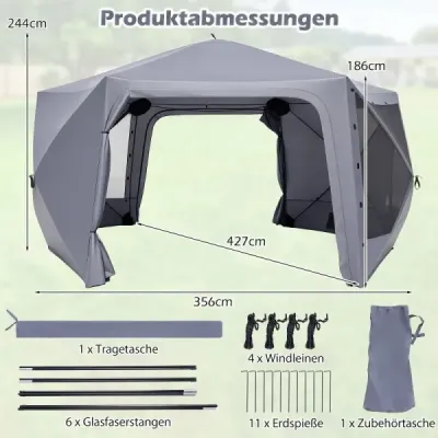 Zahradní pavilon s výklopným pavilonem 427 x 427 cm pro 10-12 osob, párty stan se 6 bočními panely